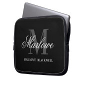 Berufliches Schwarz-Grau-Monogramm-Skript Laptopschutzhülle (Vorderseite Links)