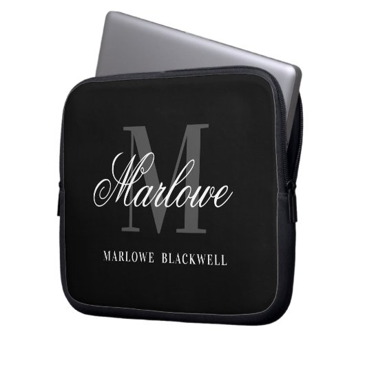Berufliches Schwarz-Grau-Monogramm-Skript Laptopschutzhülle (Vorderseite Links)