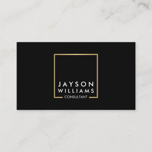 Berufliches Schwarz-Imitat-Gold-Quadrat-Logo II Visitenkarte (Vorderseite)
