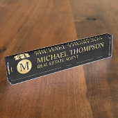 Berufliches Schwarz und Gold Namensplakette (Seite)