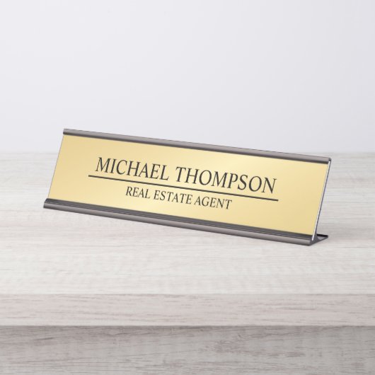 Berufliches Schwarz und Gold Schreibtischnamensplakette (Vorderseite )