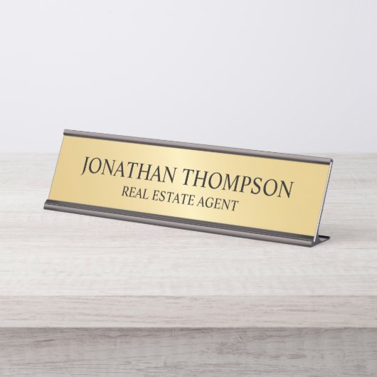Berufliches Schwarz und Gold Schreibtischnamensplakette (Vorderseite )
