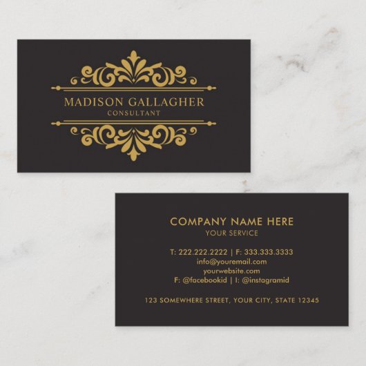 Berufliches Schwarz- und Goldmonogramm Visitenkarte (Vorne/Hinten)