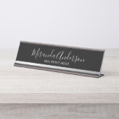 Berufliches Schwarz und Silber mit Skriptnamen Schreibtischnamensplakette (Vorderseite )