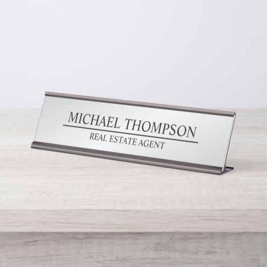 Berufliches Schwarz und Silber Schreibtischnamensplakette (Vorderseite )