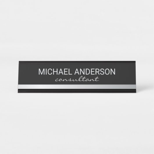 Berufliches Schwarz und Silber Schreibtischnamensplakette (Vorderseite )