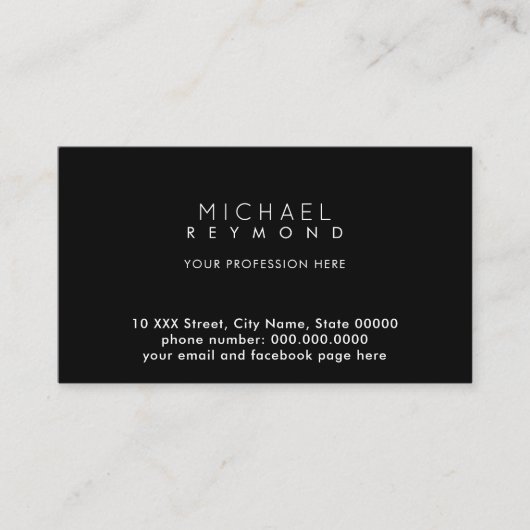Berufliches Schwarz Visitenkarte (Vorderseite)