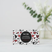 Berufliches Schwarz-Weiß-Liebe Herz Visitenkarte (Stehend Vorderseite)