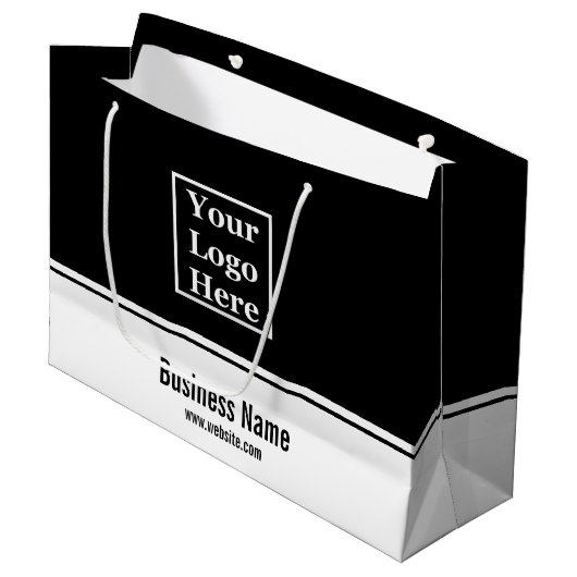 Berufliches Schwarz-Weiß-Logo hier Große Geschenktüte (Vorderseite Schrägansicht)