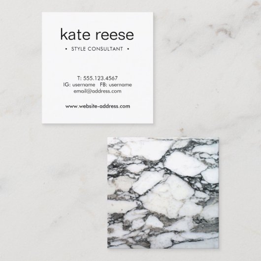 Berufliches Schwarz-Weiß-Marmor Quadratische Visitenkarte (Vorne/Hinten)