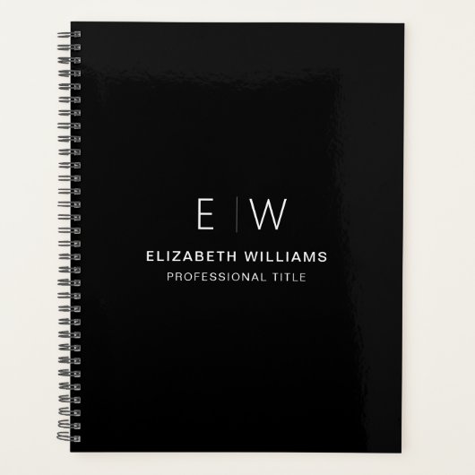Berufliches Schwarz-weißes Monogramm-Geschäft Planer (Vorderseite)