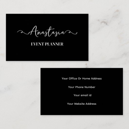 Berufliches Schwarz-weißes Skript Modernes Design Visitenkarte (Vorne/Hinten)