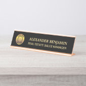 Berufliches Schwarzes Gold-Logo Schreibtischnamensplakette (Vorderseite )
