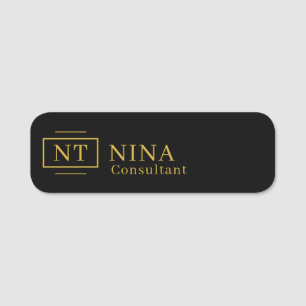 Berufliches Schwarzes Gold Monogramm Minimalistisc Namensschild