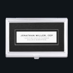 Berufliches schwarzes Leder Visitenkarten Dose<br><div class="desc">Einfaches modernes Luxus-Design mit personalisiertem Namen,  Titelfirma oder Sondertext unten in klassischer Blocktypografie auf schwarzem Lederhintergrund. Personalisieren Sie Ihre individuelle Verwendung.</div>