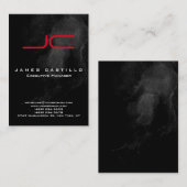 Berufliches Schwarzes Marmor Rot Fett Monogramm Visitenkarte (Vorne/Hinten)