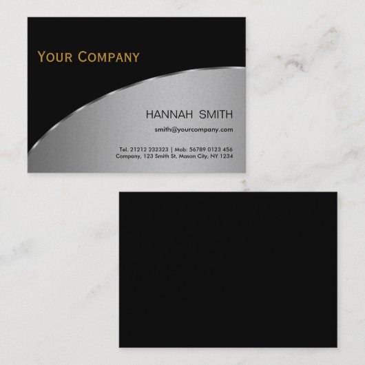 Berufliches Schwarzes Silbermetall Modernes Elegan Visitenkarte (Vorne/Hinten)
