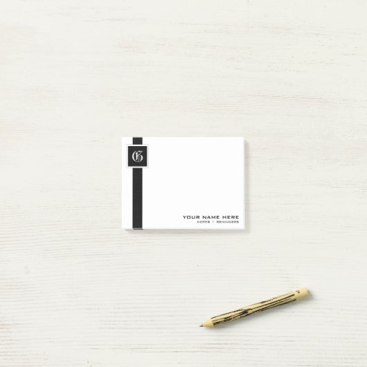 Berufliches schwarzes u. weißes Streifen-Monogramm Post-it Klebezettel (Auf Schreibtisch)