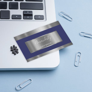 Berufliches Silver Gray Gerahmt Elegant Navy Visitenkarte