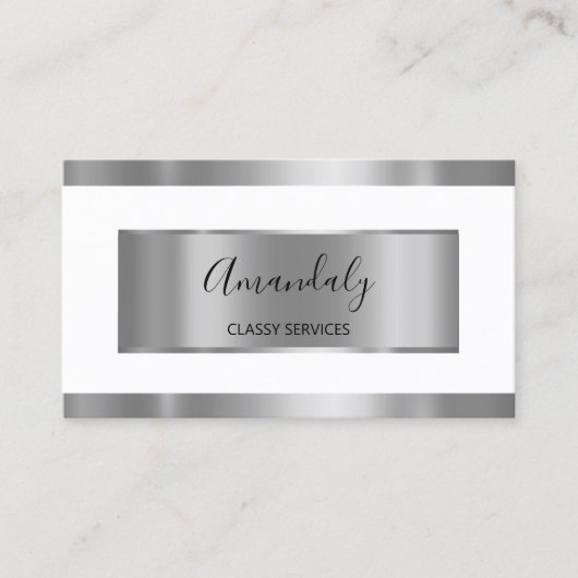 Berufliches Silver Gray Gerahmt Elegant Weiß Visitenkarte (Vorderseite)