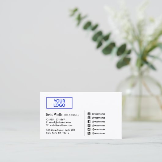 Berufliches Social Media-Symbol hinzufügen Visitenkarte (Stehend Vorderseite)