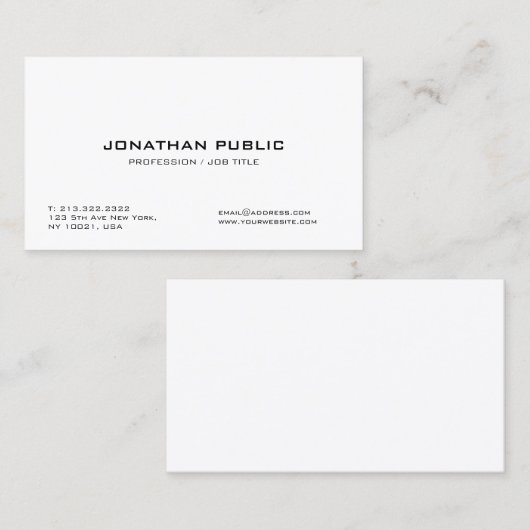 Berufliches stilvolles weißes glattes modernes visitenkarte (Vorne/Hinten)