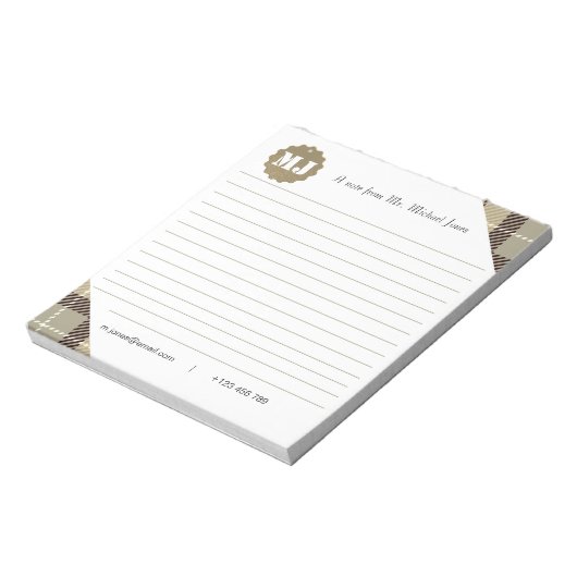 Berufliches stylisches Monogram Script Tartan Line Notizblock (Rotiert)