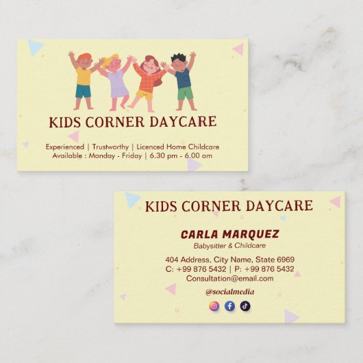 Berufliches Tagesgeschäft | Kinderbetreuung Visitenkarte (Vorne/Hinten)