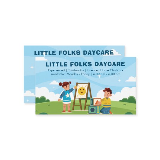 Berufliches Tagesgeschäft | Kinderbetreuung Visitenkarte (Vorderseite/Rückseite Beispiel)