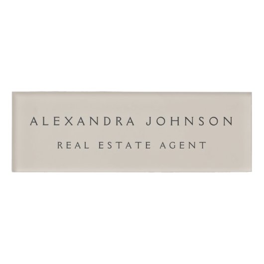 Berufliches Taupe Neutrales modernes Geschäft Namenschild (Vorderseite)
