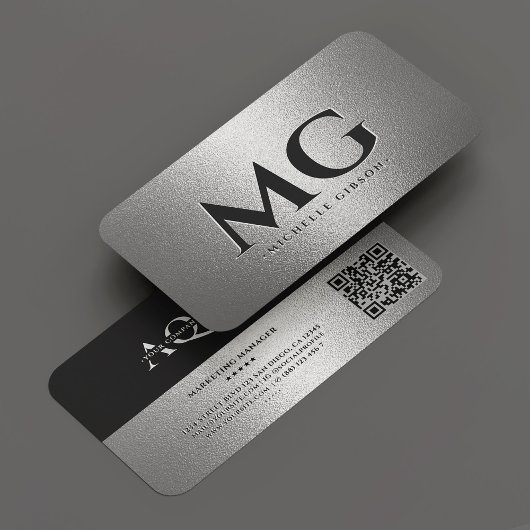 Berufliches Unternehmen Silver Monogram Modern Visitenkarte