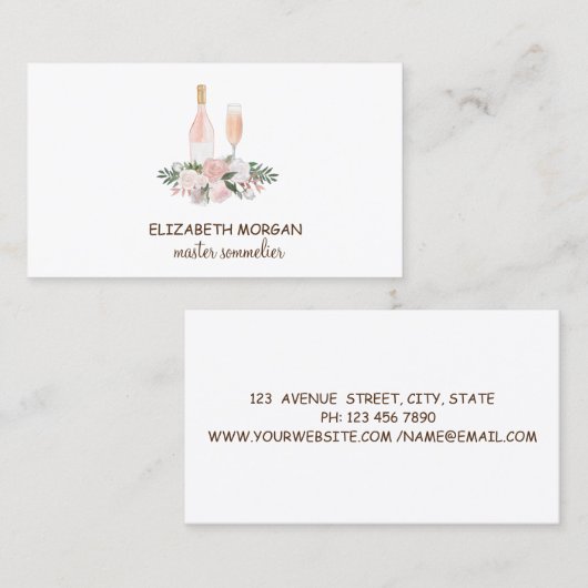 Berufliches Weinglas, Flasche, Blume Visitenkarte (Vorne/Hinten)