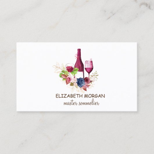 Berufliches Weinglas, Flasche, Burgund-Blume Visitenkarte (Vorderseite)