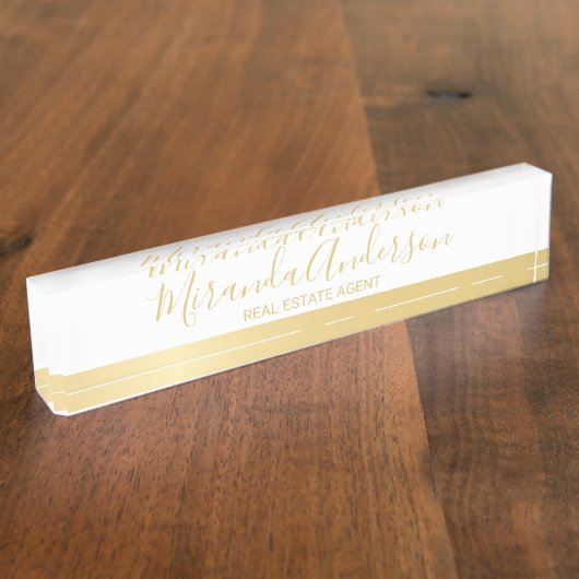 Berufliches Weiß & Gold mit modernem Skriptnamen Namensplakette (Seite)