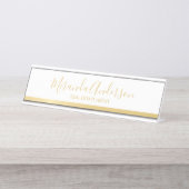 Berufliches Weiß und Gold mit modernen Skriptnamen Schreibtischnamensplakette (Vorderseite )