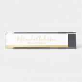 Berufliches Weiß und Gold mit modernen Skriptnamen Schreibtischnamensplakette (Vorderseite )