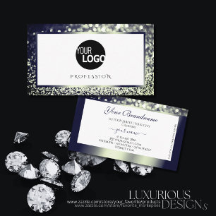 Berufliches White Blue Silver Ombre Glitzer Logo  Visitenkarte