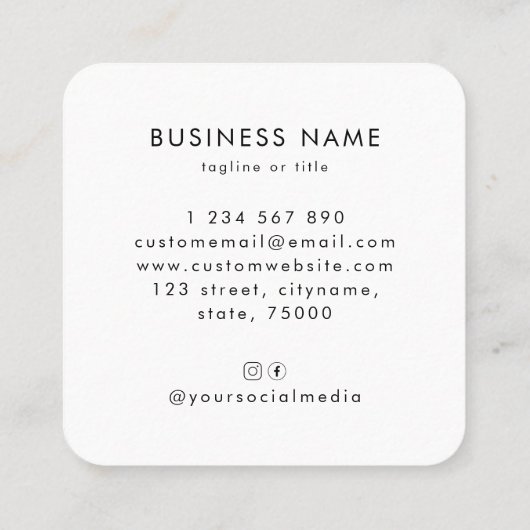 Berufliches White Minimalistisch Custom Logo Quadratische Visitenkarte (Rückseite)