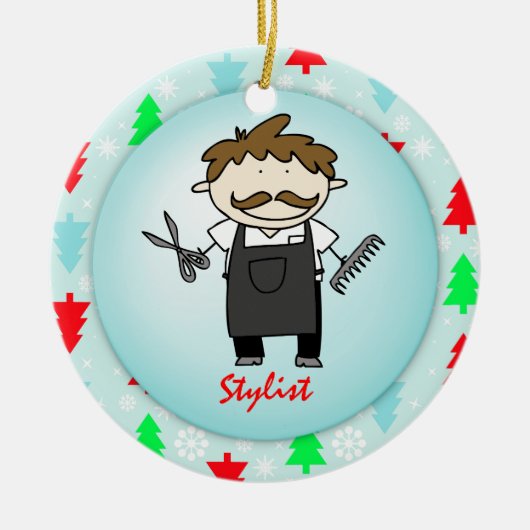 Berufs-männliche Haar-Stylist-Weihnachtsgewohnheit Keramikornament (Vorne)