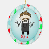 Berufs-männliche Haar-Stylist-Weihnachtsgewohnheit Keramikornament (Links)