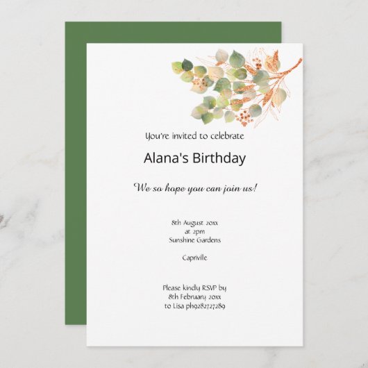 BERUFSELEGANTE ELEGANTE ELEMENTE GEBURTSTAGLICHE E EINLADUNG (Vorne/Hinten)