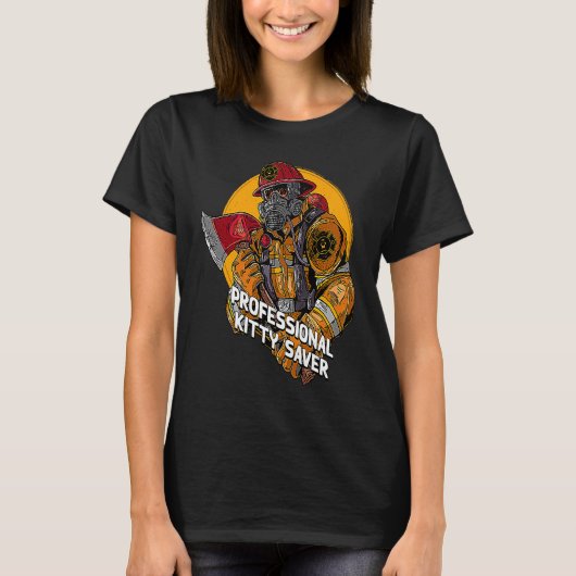 Berufstätiger Kitty-Retter Feuerwehrmann Katze Feu T-Shirt (Vorderseite)
