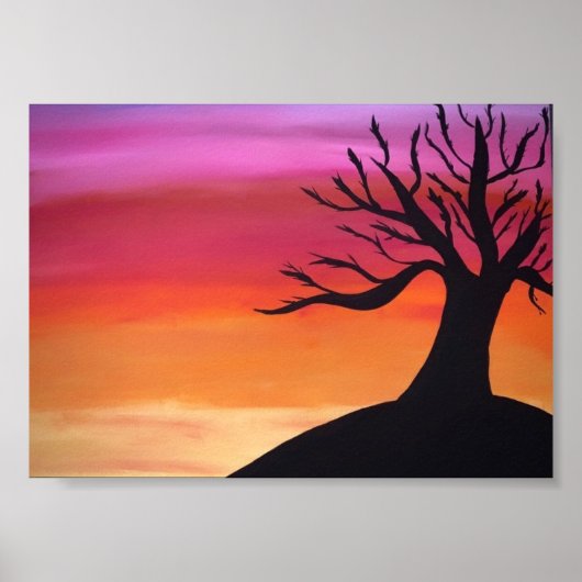 Beruhige Sonnenuntergangsmalerei mit/ Baum Poster (Vorne)