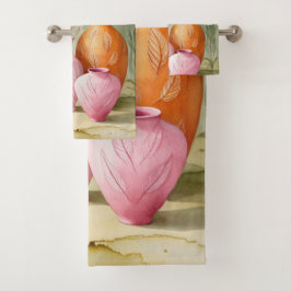 beruhigende Farben | Künstlerische Vase Wasserfarb Badhandtuch Set