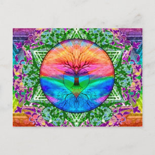 Beruhigender Baum in Regenbogenfarben Postkarte