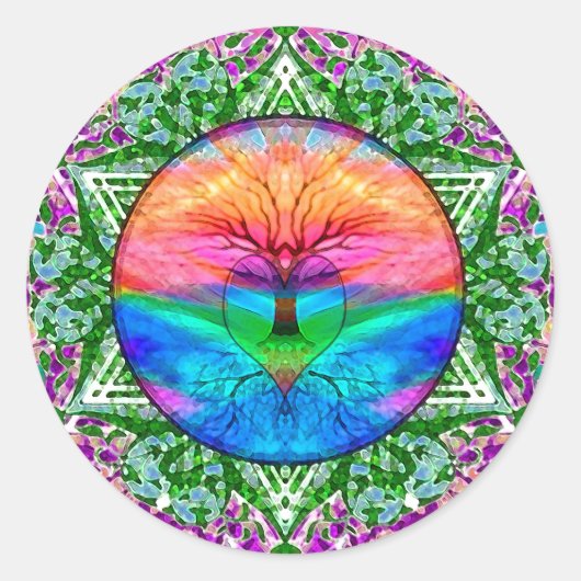 Beruhigender Baum in Regenbogenfarben Runder Aufkleber (Vorderseite)