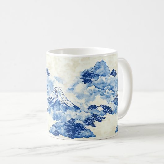 Beruhigender blauer Schneegipfel-Wolkenlandschaft Kaffeetasse (VorderseiteRechts)