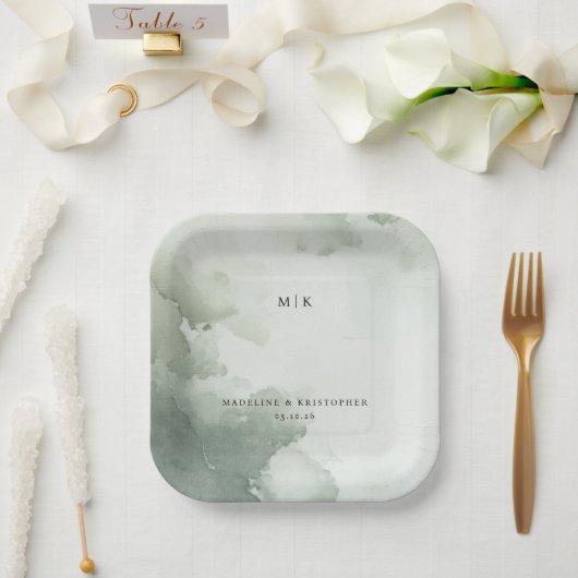 Beruhigendes Grün-Wassercolor Pappteller (Hochzeit)