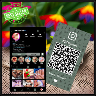 Beruhigtes Salbei Grün Nagelstudio Instagram QR Visitenkarte