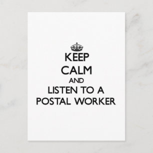 Beruhigung behalten und Postarbeiter hören Postkarte